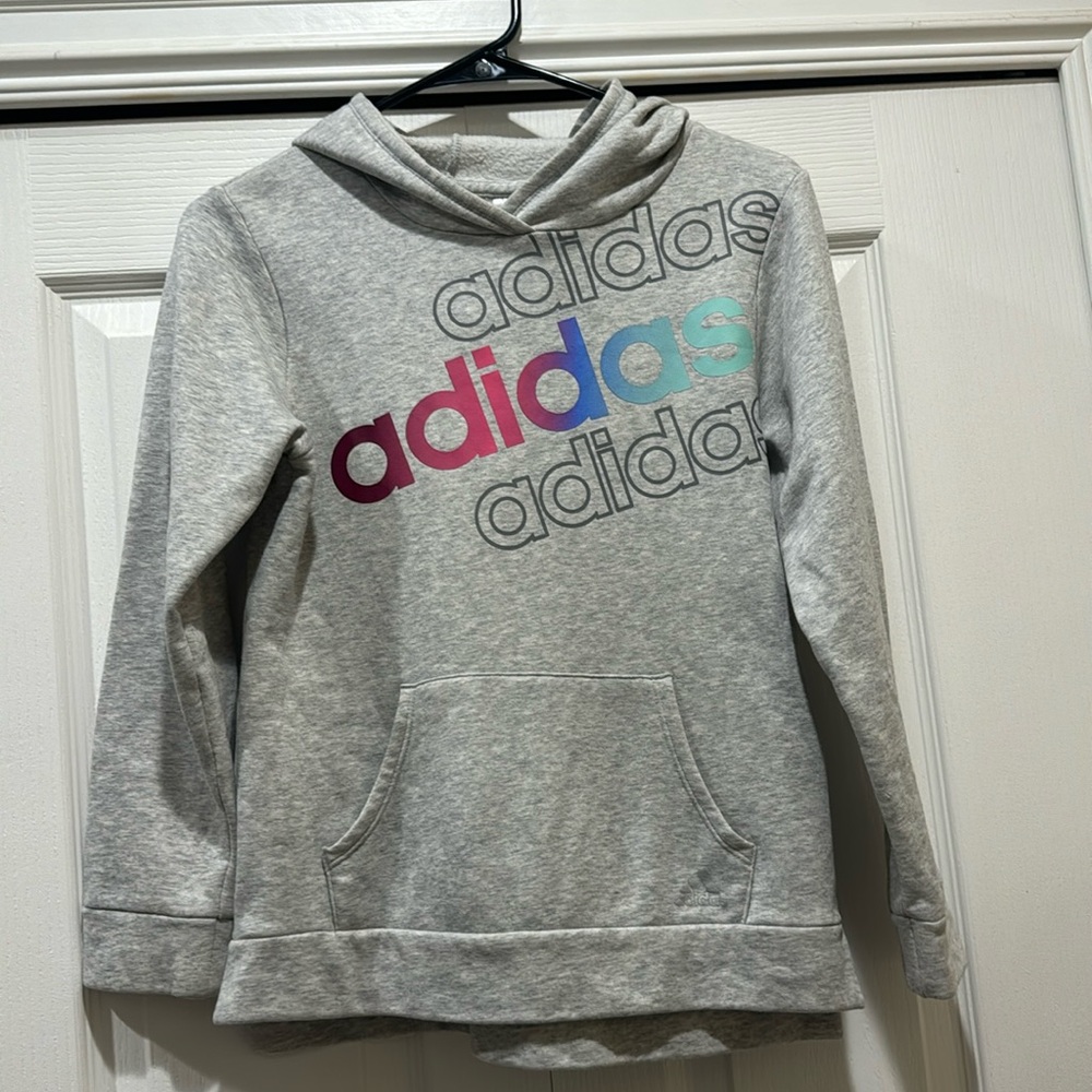 EUC- Adidas Girls Hooded Sweatshirt. Size LG-14.